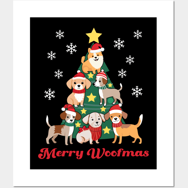 Dog Christmas Tree Merry Woofmas Dog Lover Gift Wall Art by PUFFYP